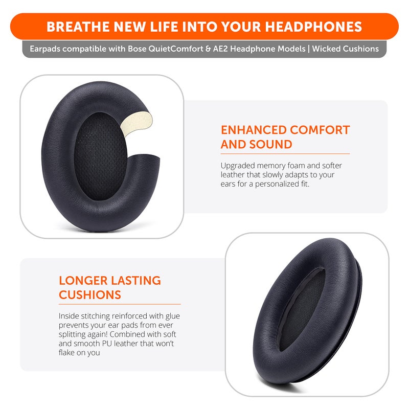 WC Upgraded Replacement Ear Pads for Bose QC15 Headphones Made by Wicked Cushions- Supreme Comfort - Compatible with QC25 / QC2 / AE2 / AE2i / AE2W - Extra Durable | (PU Leather) - Image 4